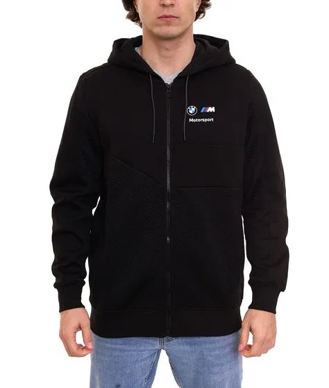 Felpa da uomo PUMA BMW MMS, giacca sportiva per la mezza stagione con cappuccio 535864 01 nero