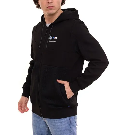 Felpa da uomo PUMA BMW MMS, giacca sportiva per la mezza stagione con cappuccio 535864 01 nero
