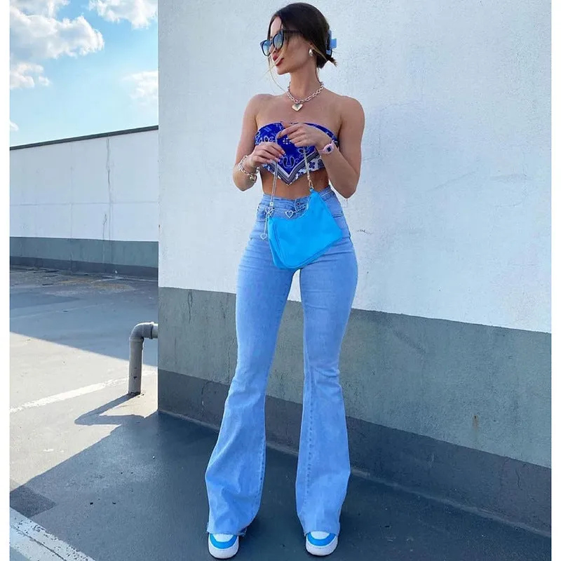 Jeans attillati slim fit stretch bootcut donna con laccio posteriore